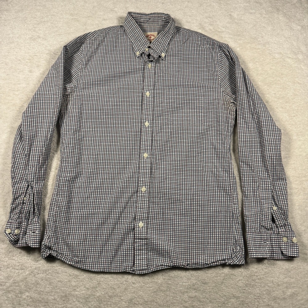 Brooks Brothers Red Fleece Mens Medium Navy White Check Button Down Cotton Shirt